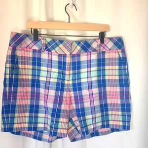 Talbots Madras Plaid Shorts 16P Linen Cotton Multicolor Tennis Prep 6 In NWT